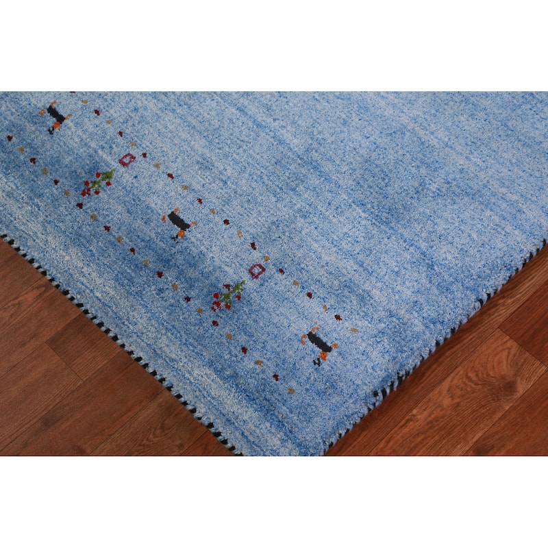 Blue Gabbeh Indian Runner Rug Handmade Wool Carpet - 2'6" x 9'10"