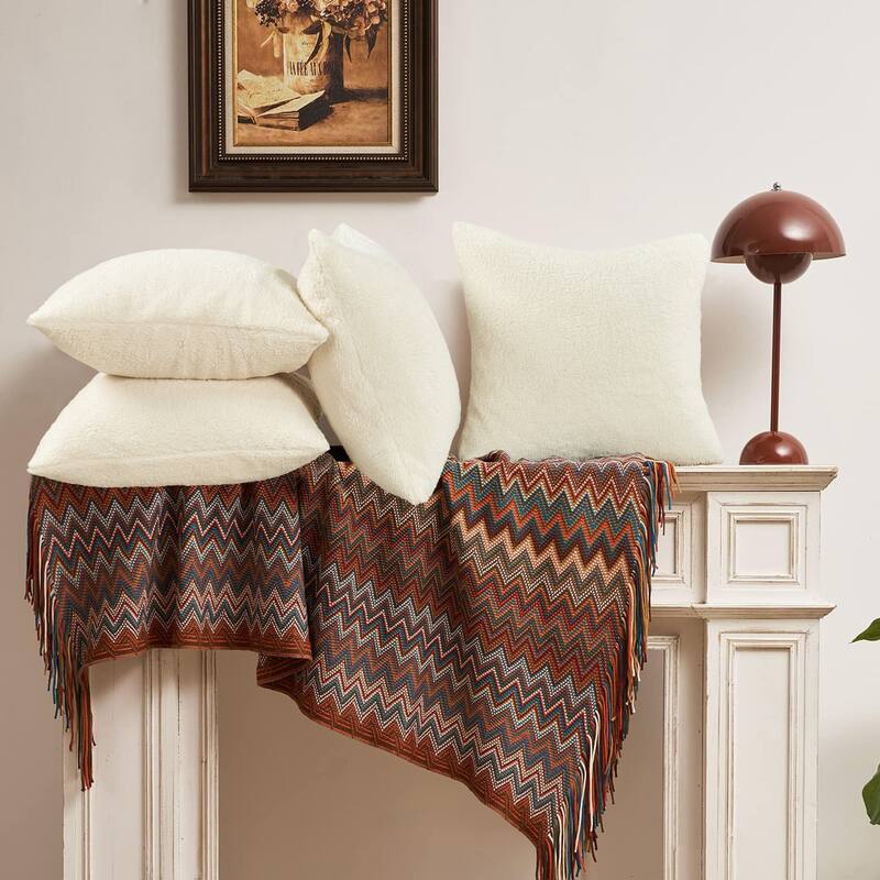 Accent Sherpa Pillow Cover Set of 4 20Inch x 20Inch, NO INSERT