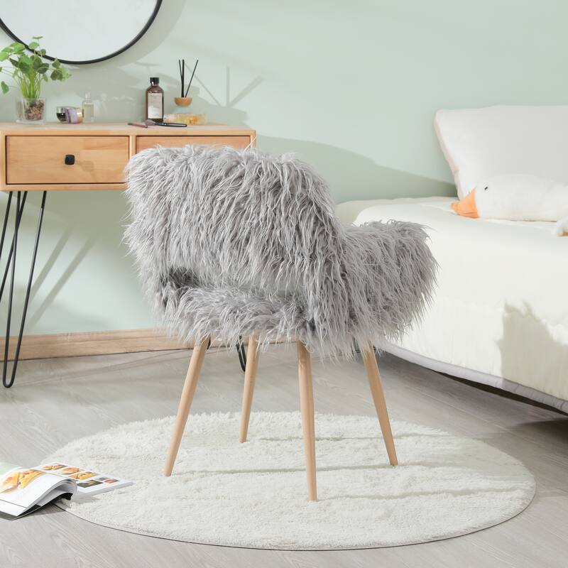 White Faux Fur Upholstered Make up Chair Side Dining Chair