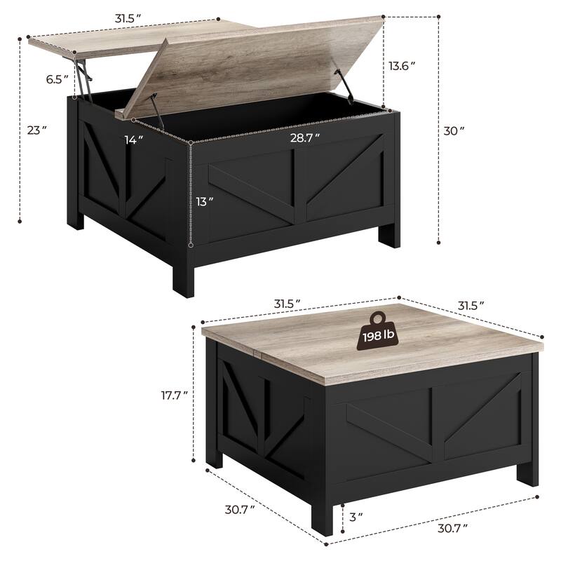 Yaheetech Square Lift-Top Coffee Table with Hidden Compartments for Living Room
