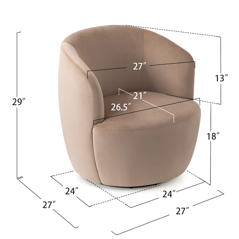 26.5" Wide Velvet Small Swivel Barrel Accent Chair
