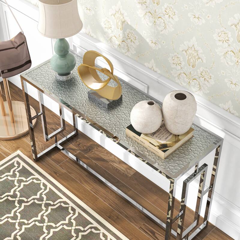 Glitterati Glam Chrome 48-inch Ripple Glass Sofa Table by Furniture of America