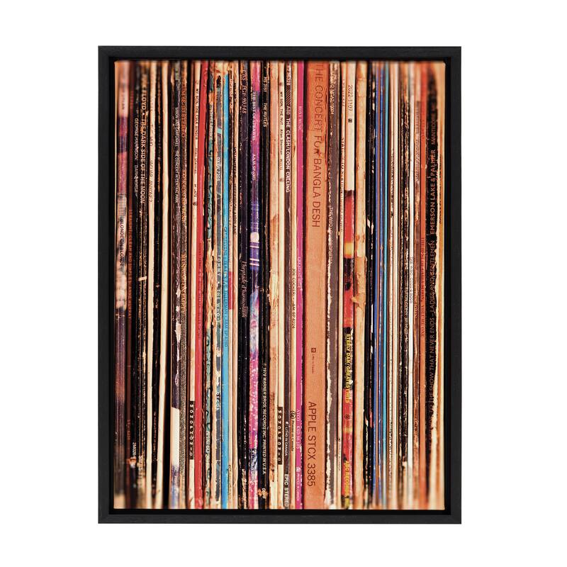 Kate and Laurel Sylvie Record Sleeves Framed Canvas by Robert Cadloff - 18x24 - Plastic - Black