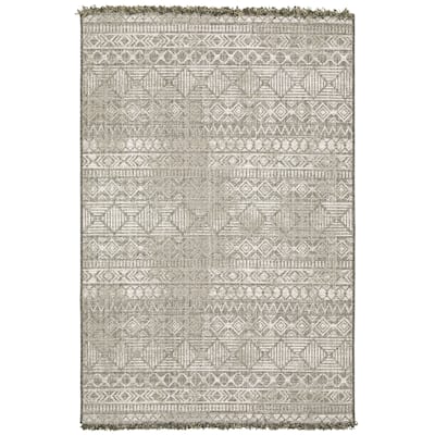 Style Haven Grayton Tribal Inspired Beige/ Black Indoor-Outdoor Fringe Edge Rug