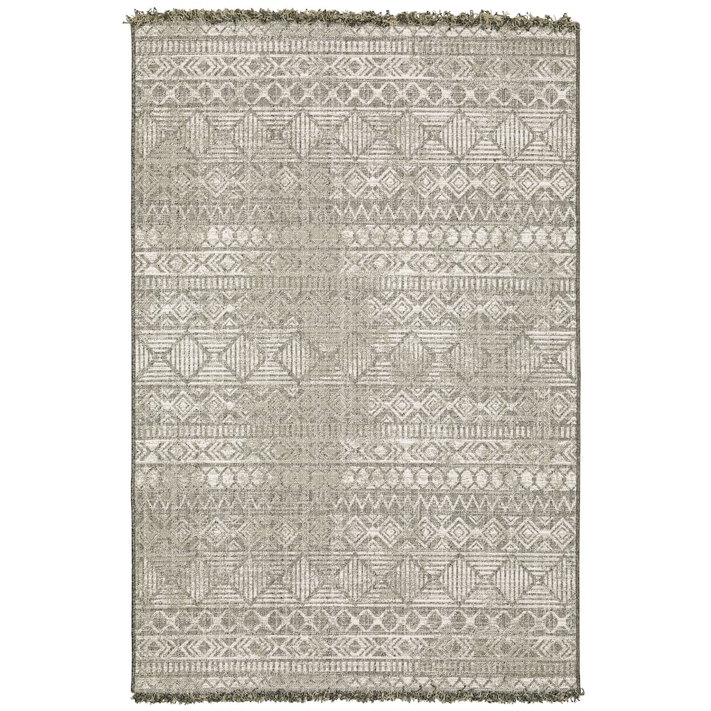 Style Haven Grayton Tribal Inspired Beige/ Black Indoor-Outdoor Fringe Edge Rug