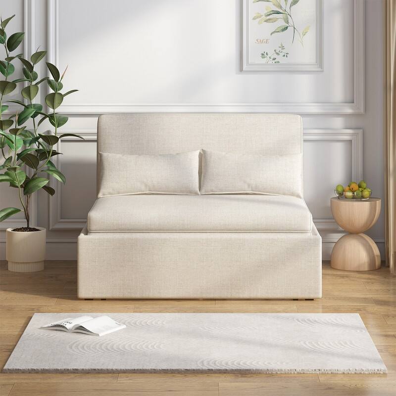 Mixoy Linen 2-in-1 Convertible Sofa Bed,Twin/Queen Pull Out Sleeper Sofa with Mattress,Cushions