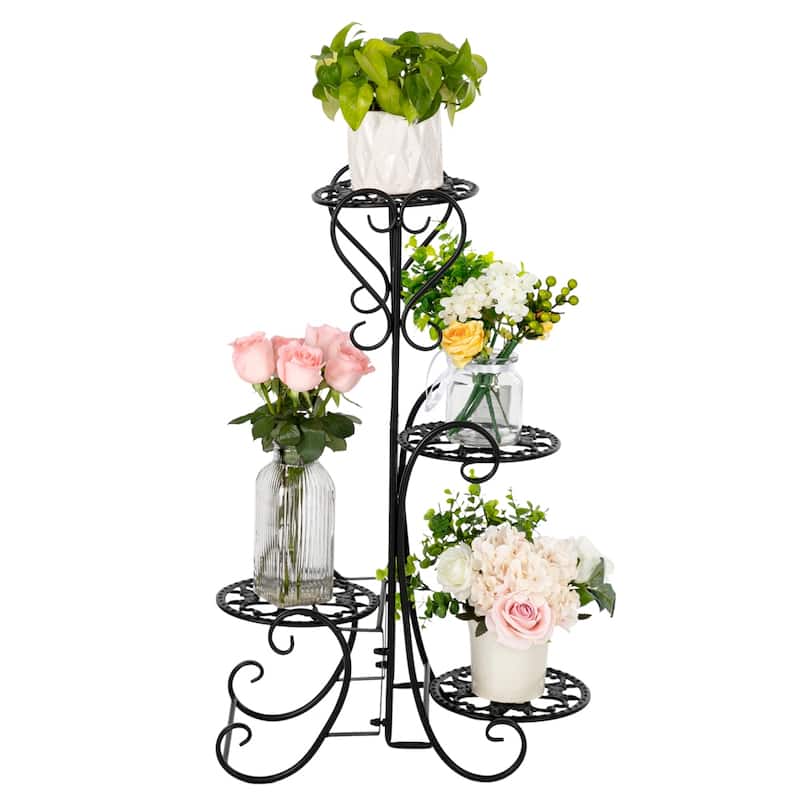 4 Potted Rounded/Square Flower Metal Shelves Plant Pot Stand for Indoor Outdoor