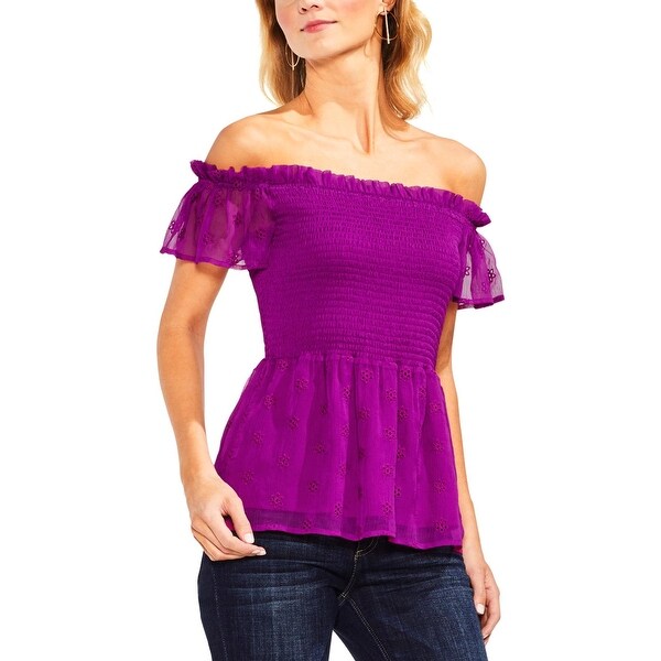 Shop Vince Camuto Womens Peplum Top Smocked OffTheShoulder Free