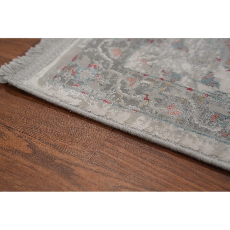 Machine Made Oriental Polyester Carpet Traditional All-Over Greys & Charcoal Agra Area Rug - 7' 5'' X 5' 2''
