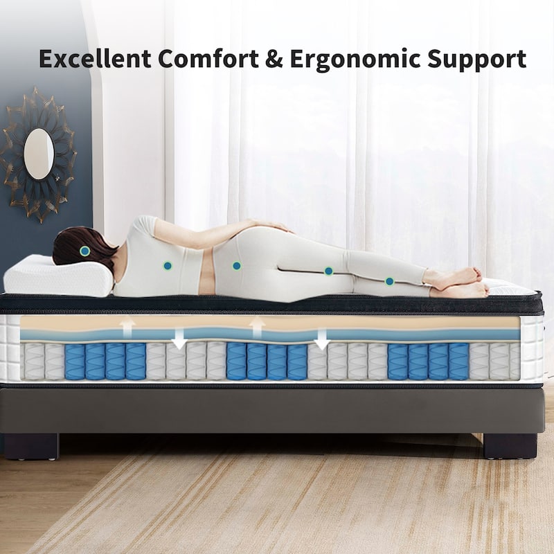Homy Casa 12 Inch Queen Hybrid Mattress, Pocket Spring & Memory Foam