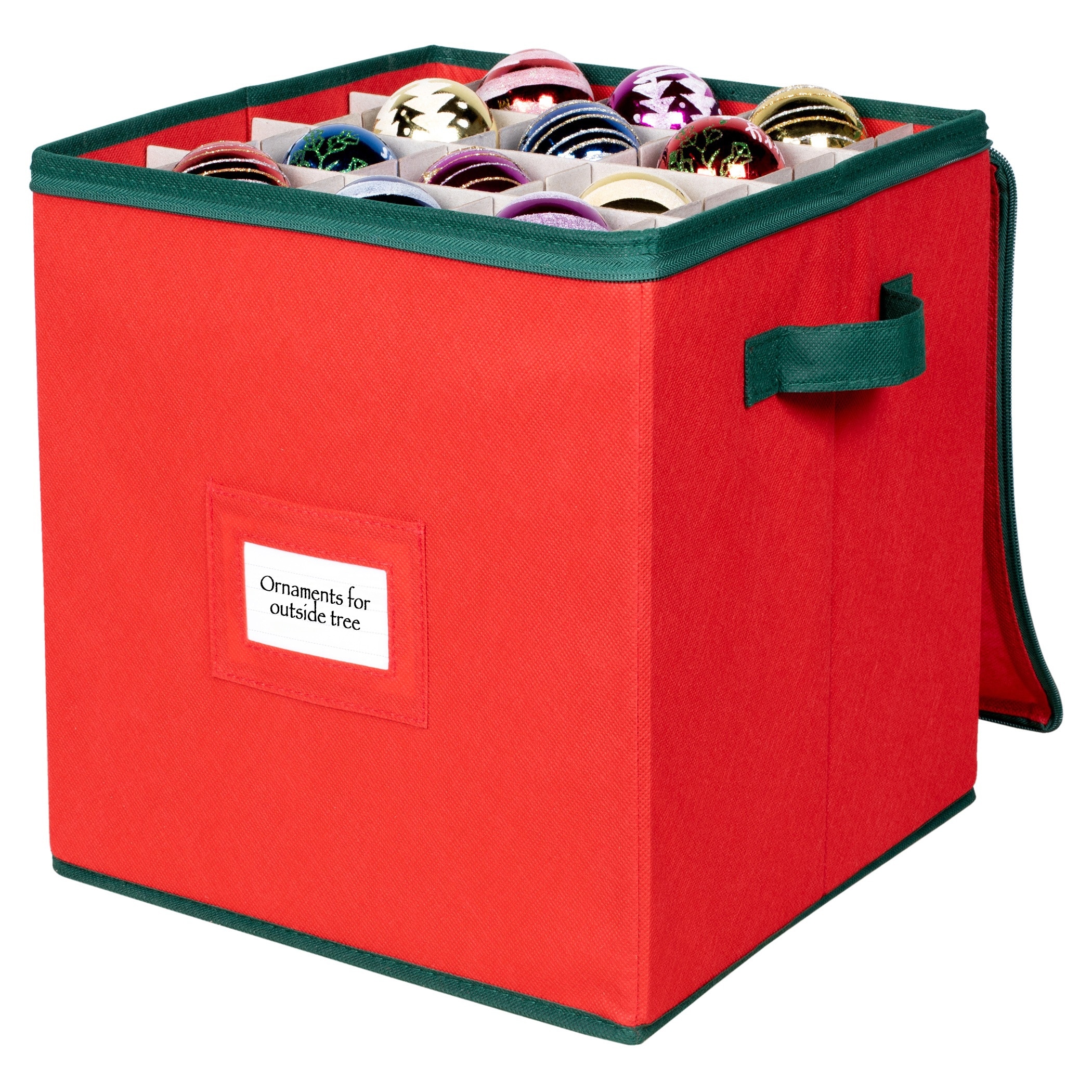 Christmas Ornament Storage Container – Fits up to 64 Ornaments 3” x 3” – Durable Xmas Ornaments Box - Adjustable Compartments
