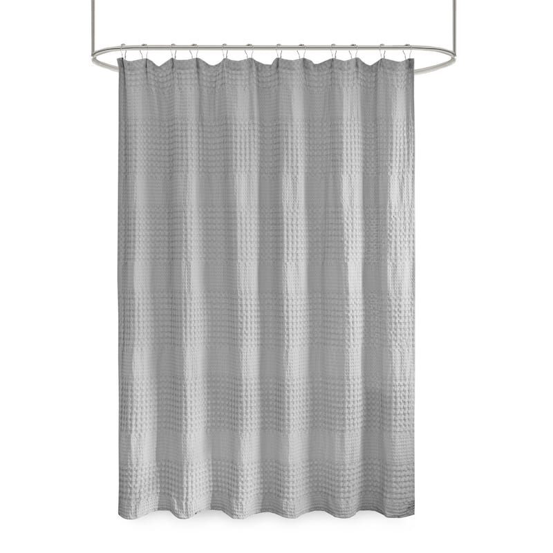 White 100 Cotton Waffle Patterned Shower Curtain