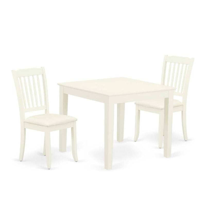 3Pc Dinette Set - Square Kitchen Table & 2 Linen Dining Chairs - White Finish