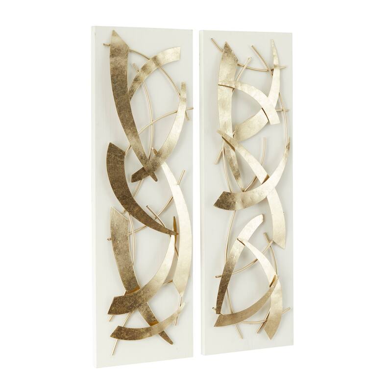 Gold Metal Dimensional Abstract Wall Decor with Black or White Wood Backing (Set of 2)