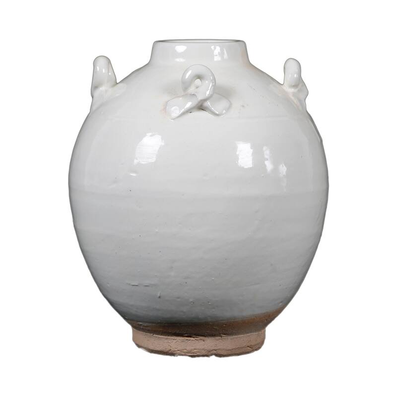 Artissance 7.5" White Vintage Style Jar Four Handle Vase With Unglazed Base - 6.3" L x 6.3" W x 7.5" H - 6.3" L x 6.3" W x 7.5" H - White