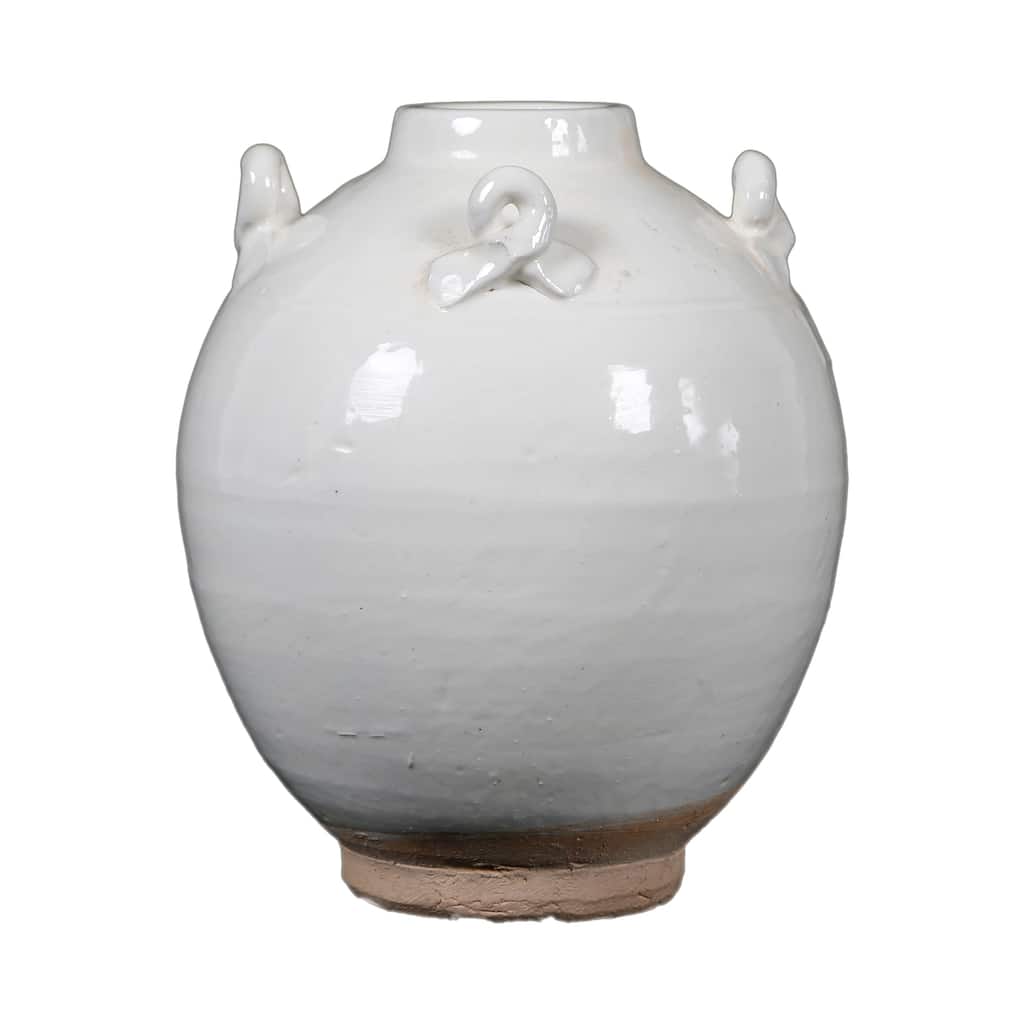 Artissance 7.5" White Vintage Style Jar Four Handle Vase With Unglazed Base - 6.3" L x 6.3" W x 7.5" H