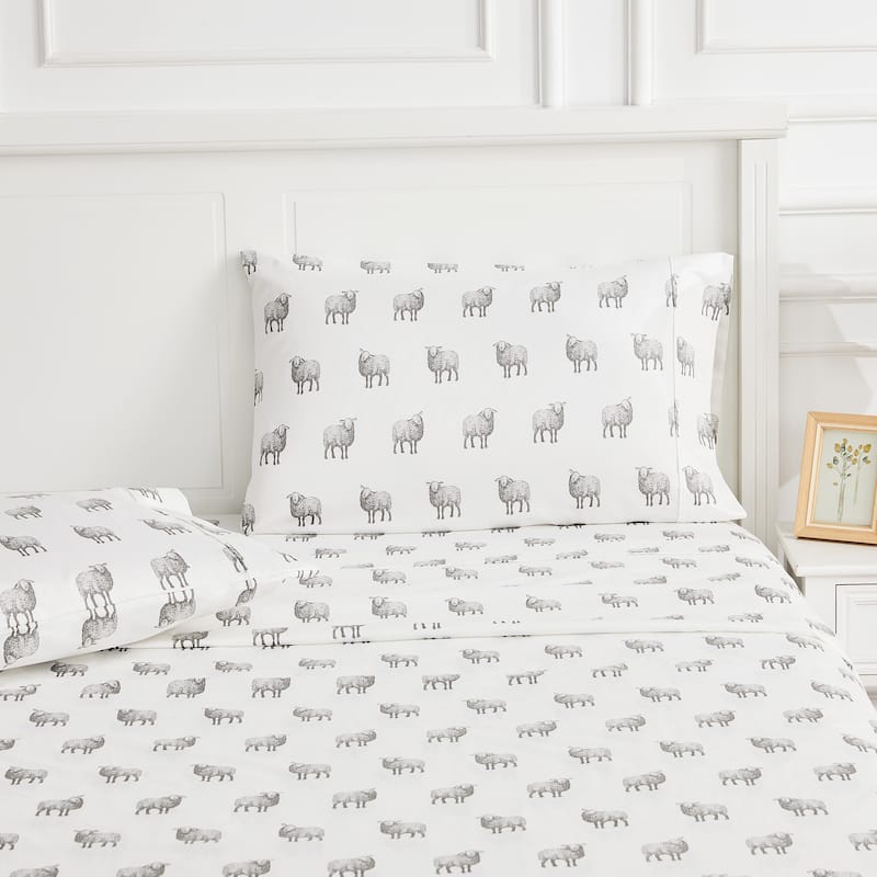 Printed Design Cotton Collection 400 Thread Count Farm Sheep Sheet Set and Pillowcases