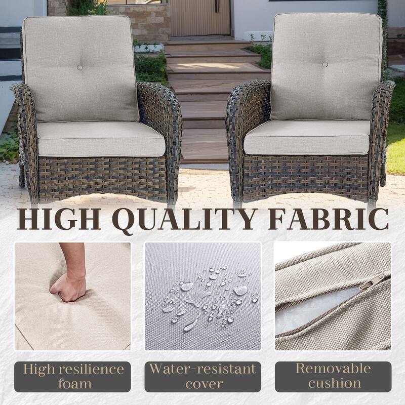 Outdoor Sectional Sofa Chairs Ottomans with Fire Pit Table -Beige - Brown