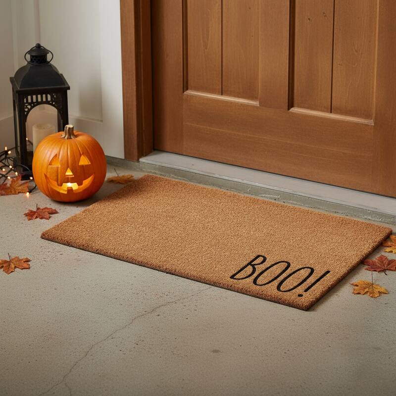HomeRoots 17" X 29" Natural And Brown Boo Halloween Outdoor Coir Door Mat - 17.00' X '29.00 - 17.00' X '29.00