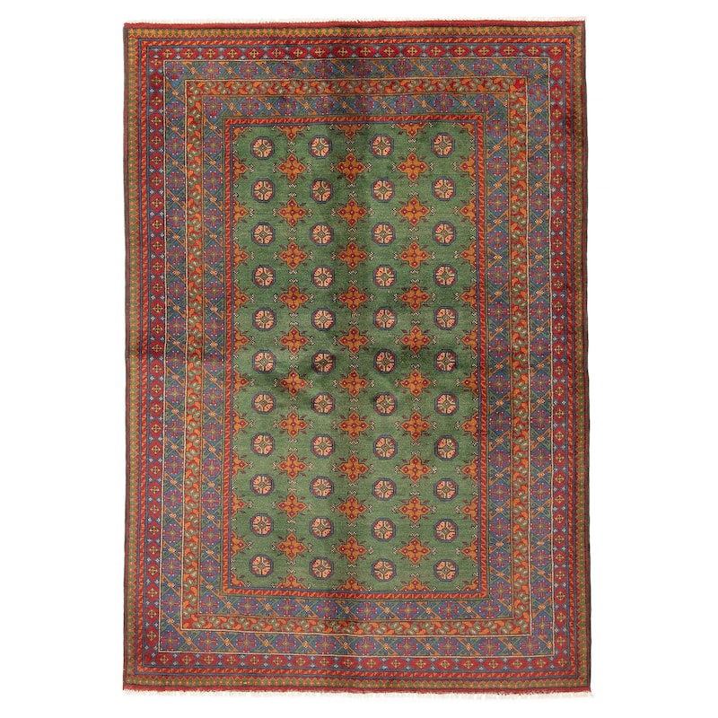 ECARPETGALLERY Hand-knotted Uzbek Kargahi Green Wool Rug - 5'6 x 8'0 - 5'6 x 8'0 - Green