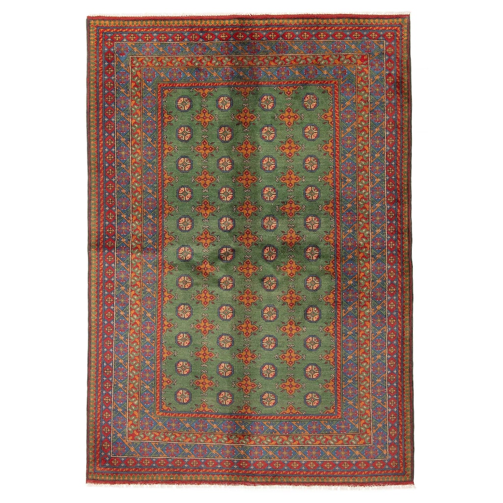 ECARPETGALLERY Hand-knotted Uzbek Kargahi Green Wool Rug - 5'6 x 8'0