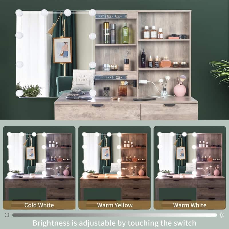 Mirror 6-Drawers Dressing Vanity Table with USB