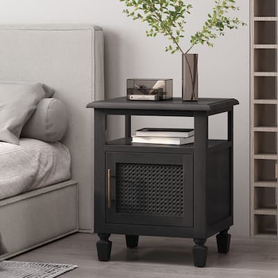 Tengren Acacia Wood and Cane Nightstand by Christopher Knight Home