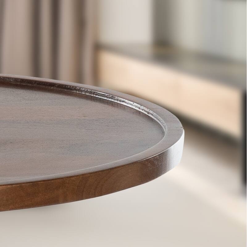 Round Mango Wood Coffee Table with Pedestal Base - 27.5" Accent Table with Rimmed Top - Dark Finish