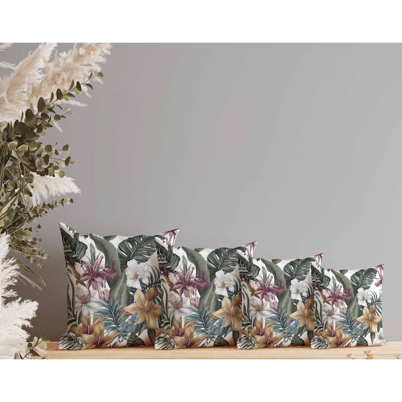 Rainforest Reverie Indoor/Outdoor Reversible Throw Pillow White and Multi