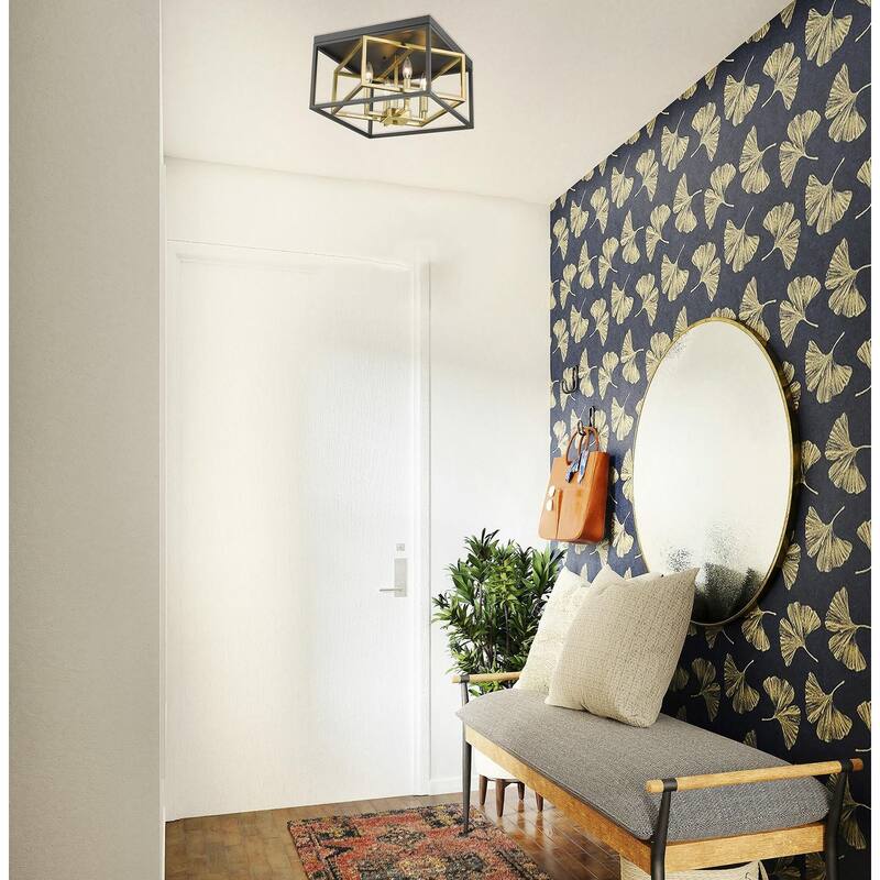 4-Light Black And Gold Interlocked Box Flush Mount