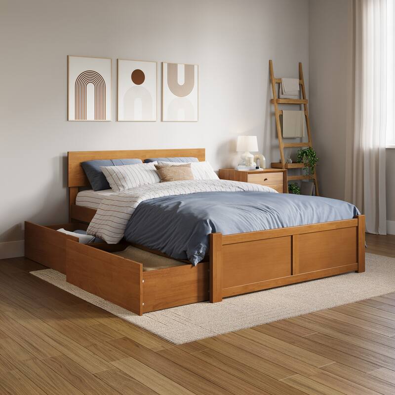 Orlando Platform Bed with Footboard and Storage Drawers - Light Toffee - Full