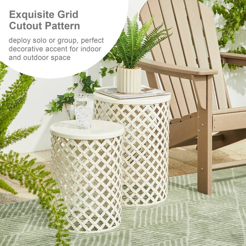 Glitzhome Set of 2 Multi-functional Metal Garden Stool Outdoor Table