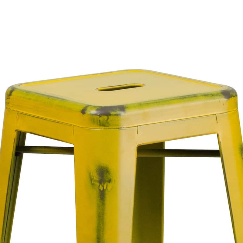 30" High Backless Distressed Metal Indoor-Outdoor Barstool - Patio Chair