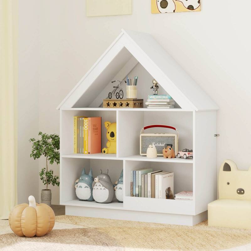 Costway Wooden Kids Dollhouse Bookshelf with Open Shelves - See Details