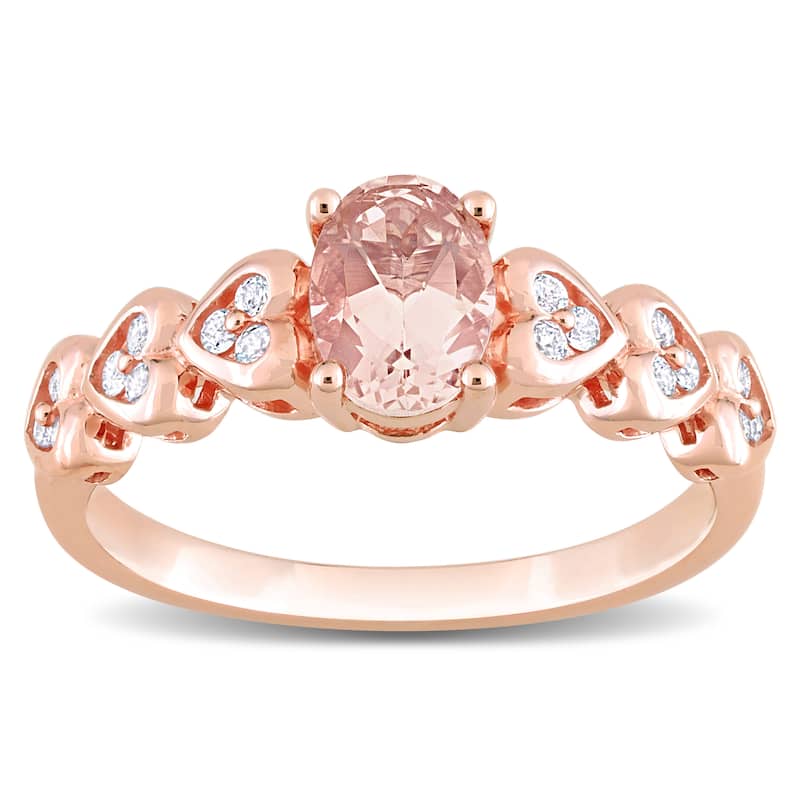 Miadora 7/8ct TGW Oval Morganite White Topaz Engagement Ring in 10k Rose Gold