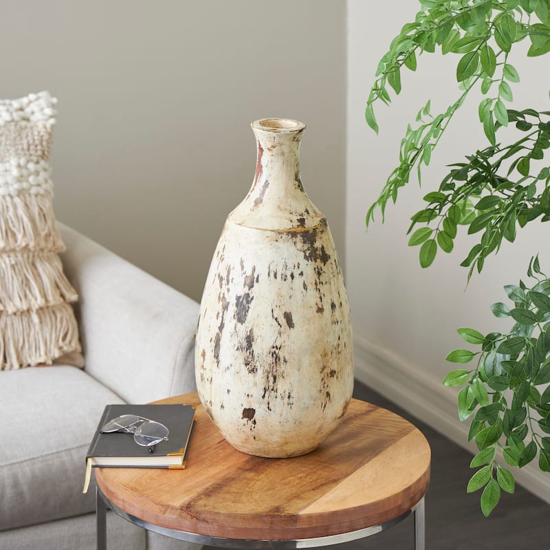 Brown Ceramic Antique Style Distressed Decorative Vase - Brown