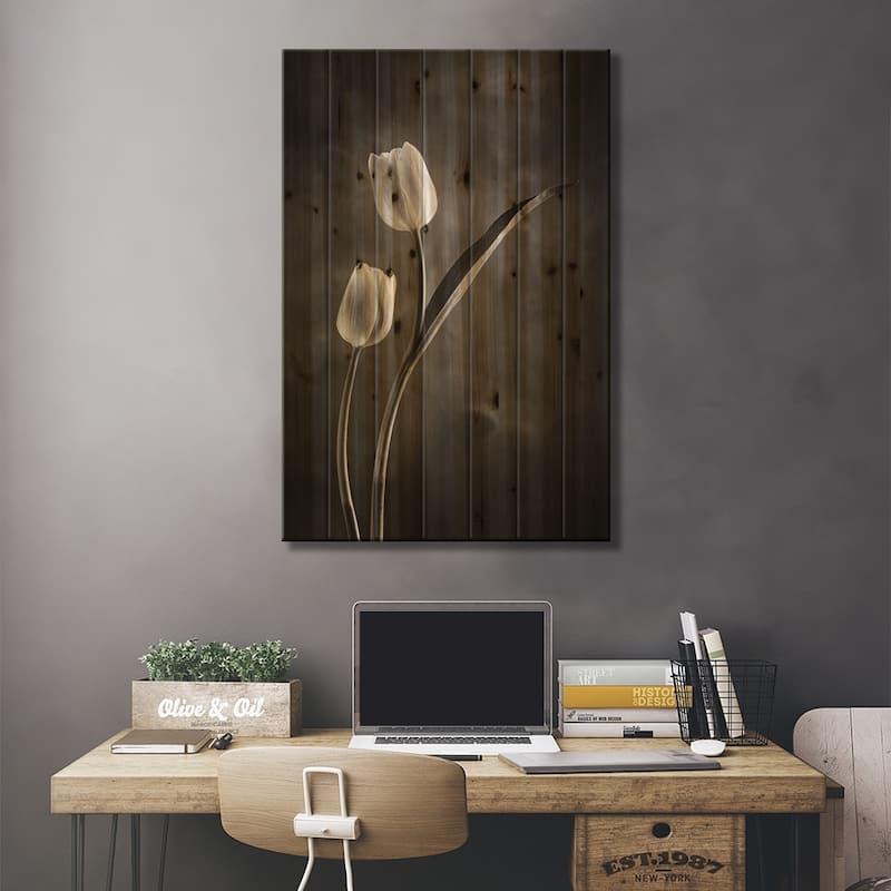 Two-tone Tulips IV Print On Wood by Debra Van Swearingen - Multi-Color