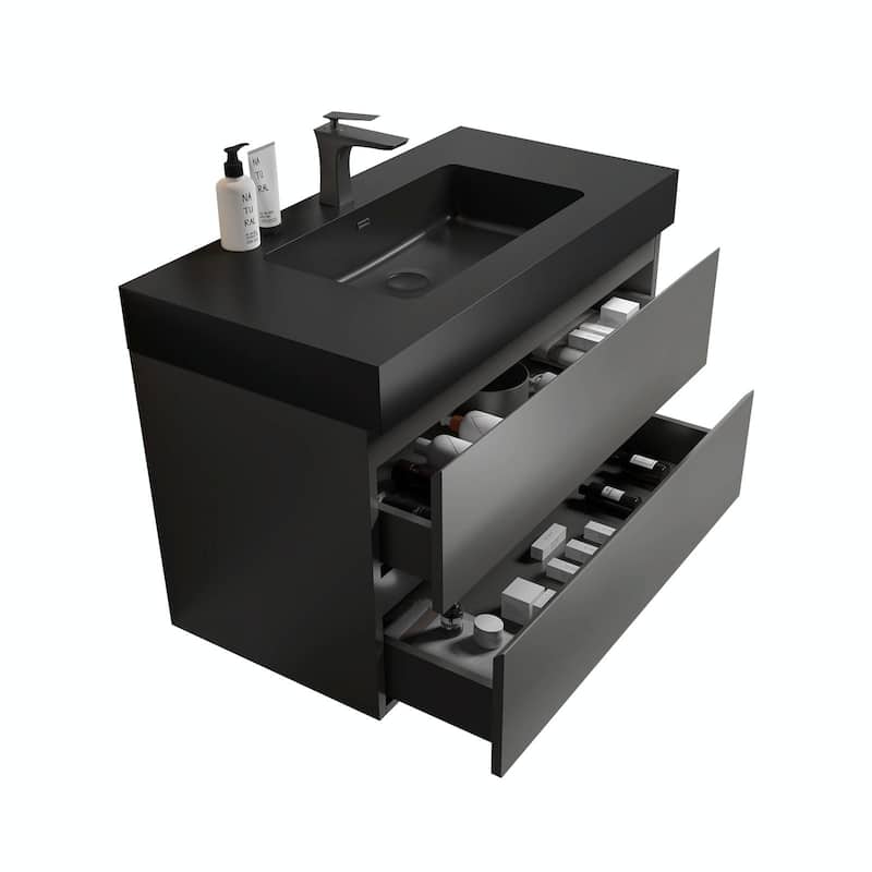 36"/30"/24" Floating Bathroom Vanity with Sink, Wall-Mounted Storage Cabinet