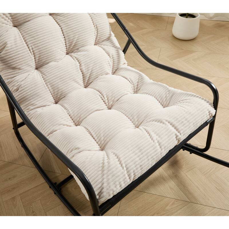 Outdoor Rocking Chair, Comfy Cushion, with Soft Thick Cushion,for Living Room, Reading Room, Black Frame with White Cushion