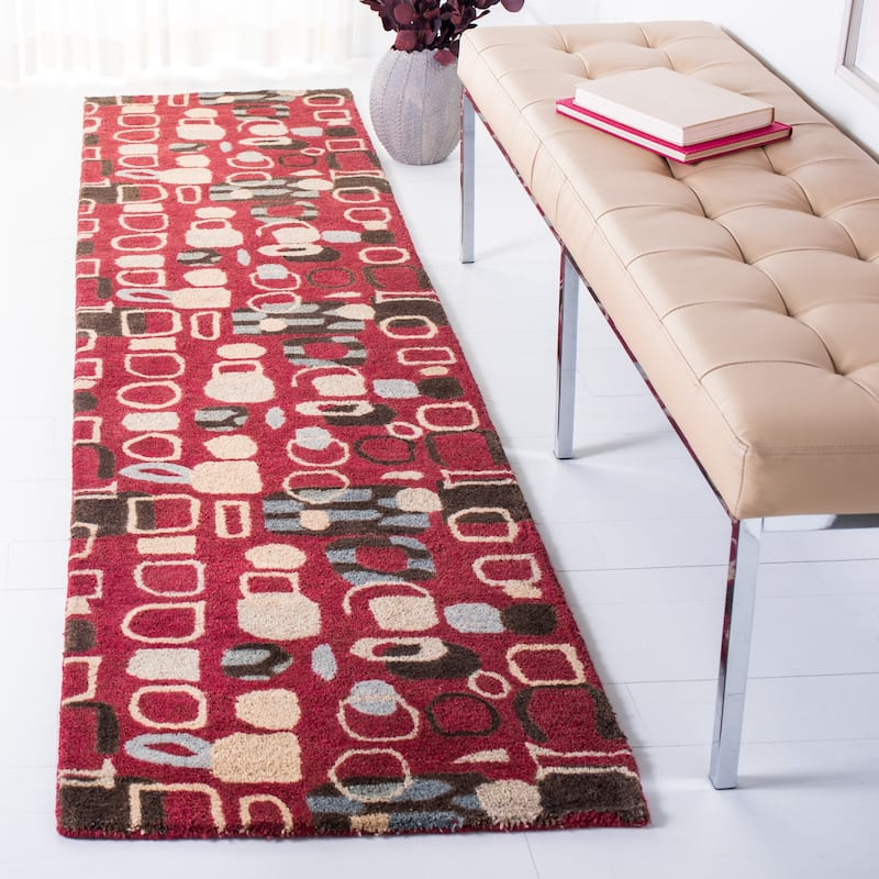 SAFAVIEH Handmade Wyndham Elaina Modern Wool Rug - 2'3" x 9' Runner - Red/Multi