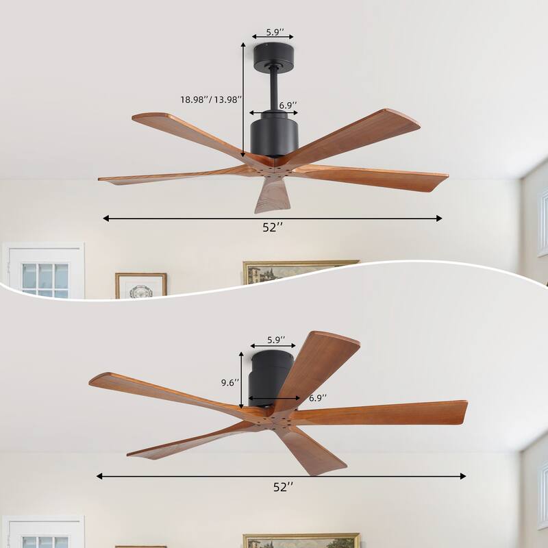 52-inch Matte Black Ceiling Fan without Light, Walnut Wood Blades, Remote Control, Reversible DC Motor