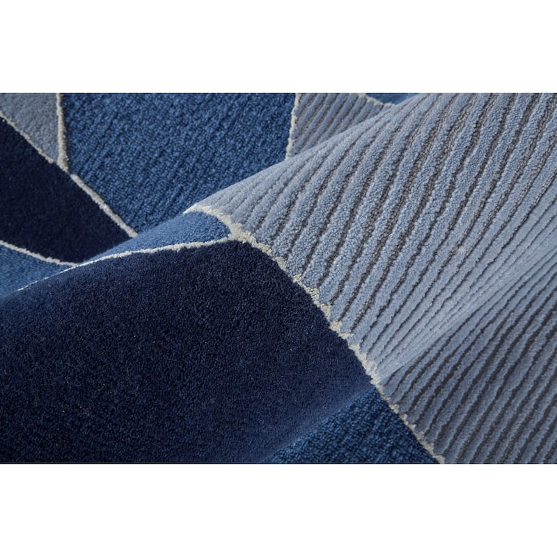 Cutlor Tufted Graphic Wool Rug, Tan/Gray/Cool Blue, Area Rug