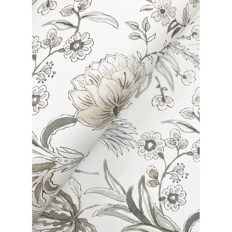 A-Street Prints Teonna Light Grey Floral Stripe Wallpaper