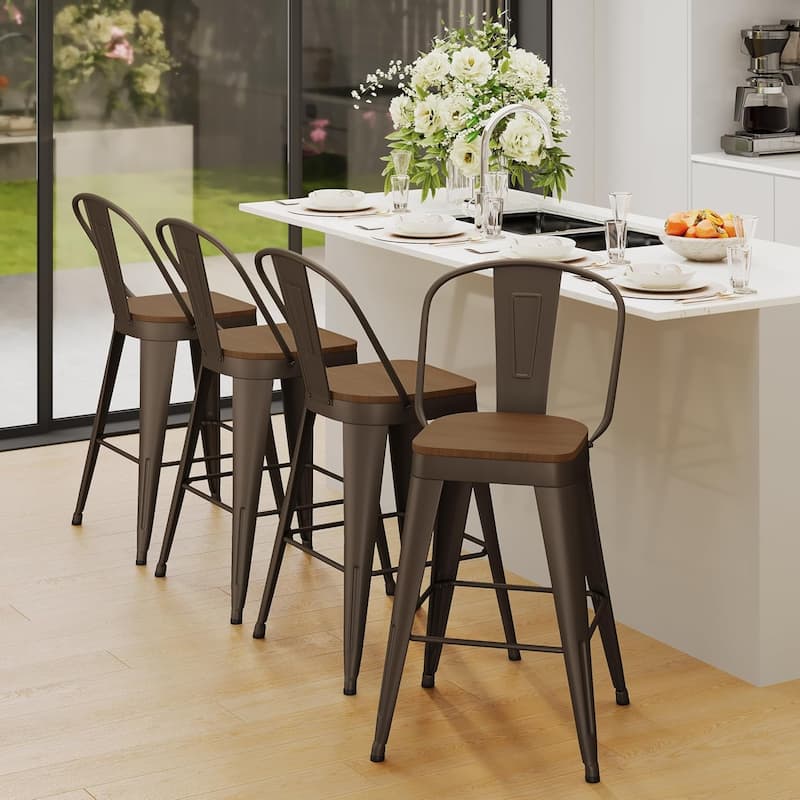 Counter & Bar Stools with Metal Frame Kitchen Stools with High Back Kitchen Bar Furniture Stools with Wooden Seat
