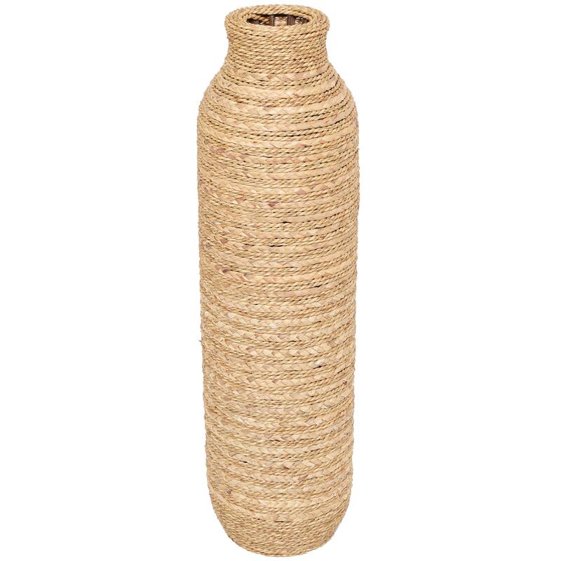 Brown Seagrass Handmade Slim Woven Tall Decorative Vase - 9"W, 32"H