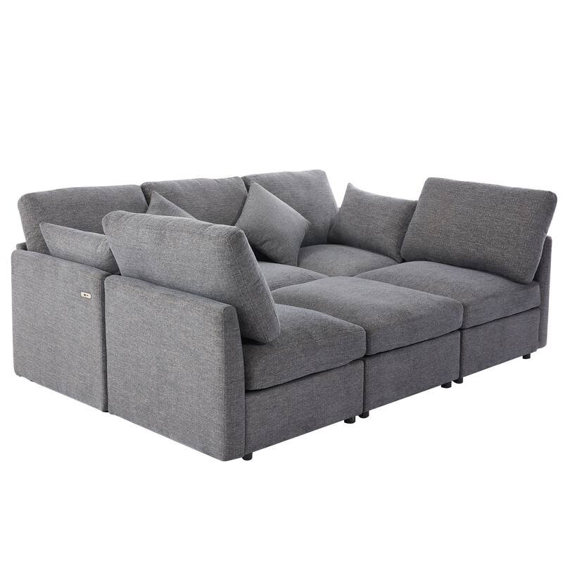 L-Shaped Modular Sectional Sofa Convertible U-Shaped Sofa Bed with Movable Ottoman and 2 USB Ports, 2 Pillows, Chenille 5 Seat