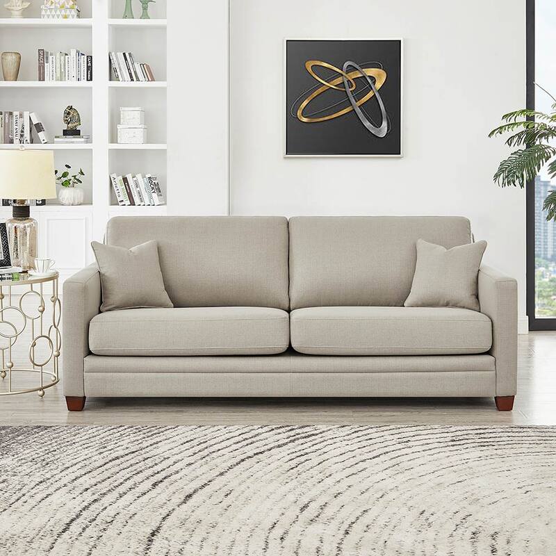 Hydeline Naples Fabric Sofa Couch, Memory Foam and Springs - Broderick Oat