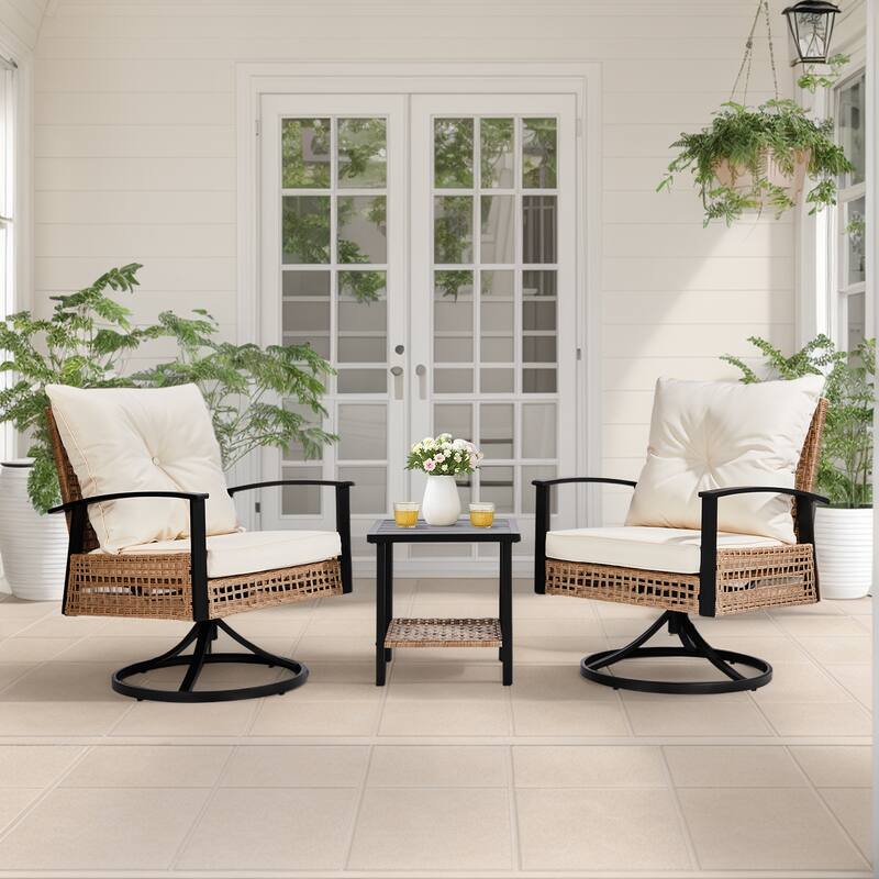 Yellow Outdoor Bistro Set Included Swivel Rocking Chairs and Coffee Table with Weather-Resistant Frame - 25” x 22” x 32.1”