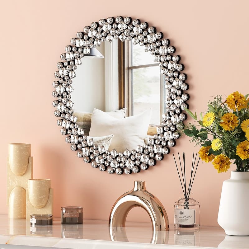 Crystal Accent Round Wall Mirror - 18"x18"