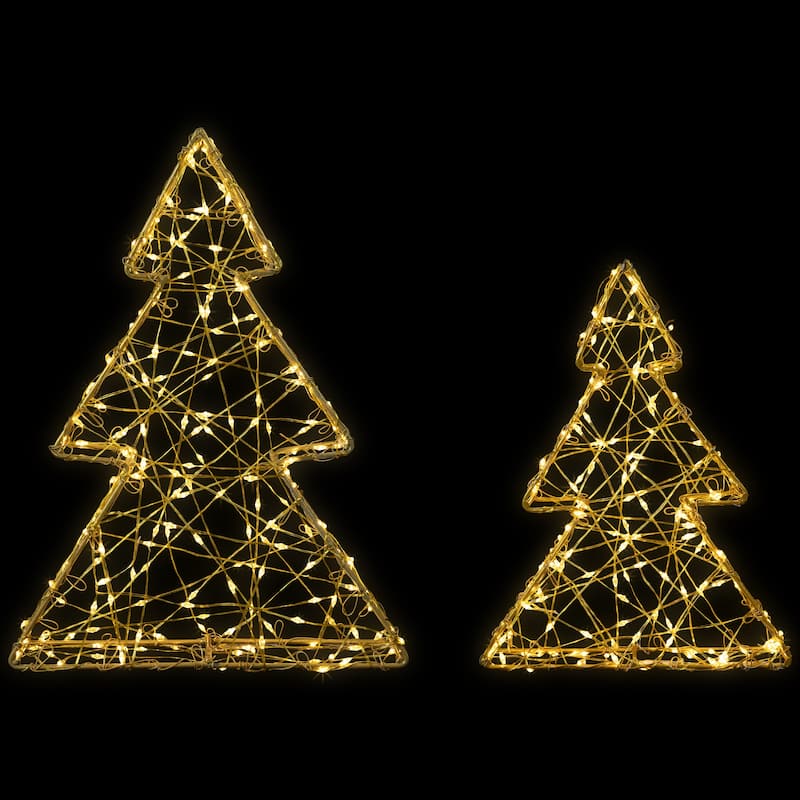 LED Lighted Wire Christmas Tree Decorations - 14" - Set of 2 - Gold